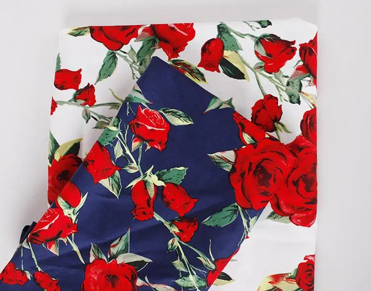 LEO&LIN Vintage Clothing blue/white Green Leaves Red Rose Slightly Elastic Satin Patchwork Cotton Fabric Tissus