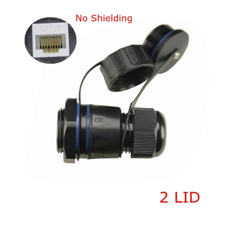 กันน้ำ RJ45 Connector CAT6,ethernet LAN RJ 45หญิง M25ตรงหัวป้องกัน & No Shielded กันน้ำซ็อกเก็ต2ฝาปิด