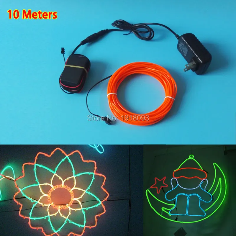 Hot 10 Colors Optional AC100-220V 2.3mm 10M EL wire glowing rope tube flexible LED neon Holiday lighting Toys House decoration