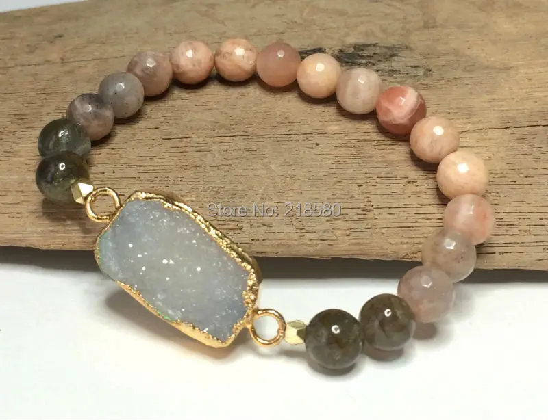 M510236135 Faceted Sunstone Beads Labradorite  Agates Druzy Charm Bracelet