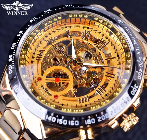 Top Brand Winner New Number Sport Design Bezel Man Watches Montre Homme Clock Men Automatic Skeleton Luxury Gold Stainless Steel