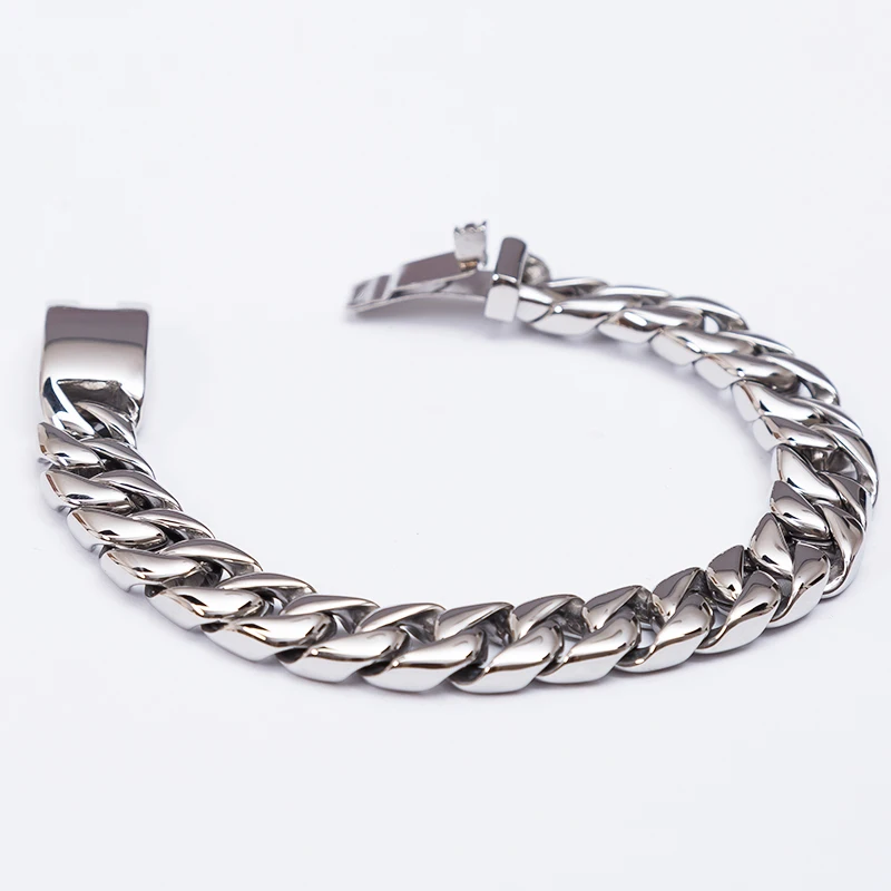 12MM Curb Chain On Hand Jewellery Polished Brushed 316L Stainless Steel Man Bracelet For Men Classic Men's Bracelets Male Strap