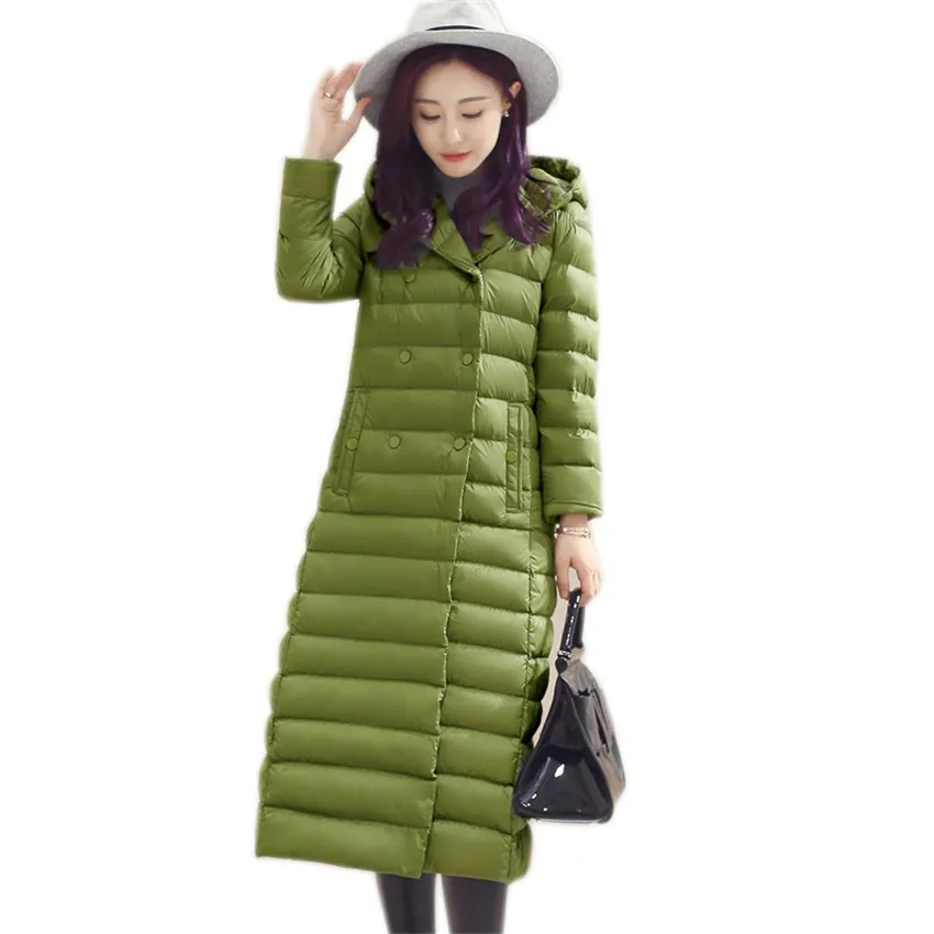 New Winter Women Light Down Jacket Long Down Coat Lady Slim Plus Size White Duck Down Jacket Hooded Coats Female Jackets WZ107