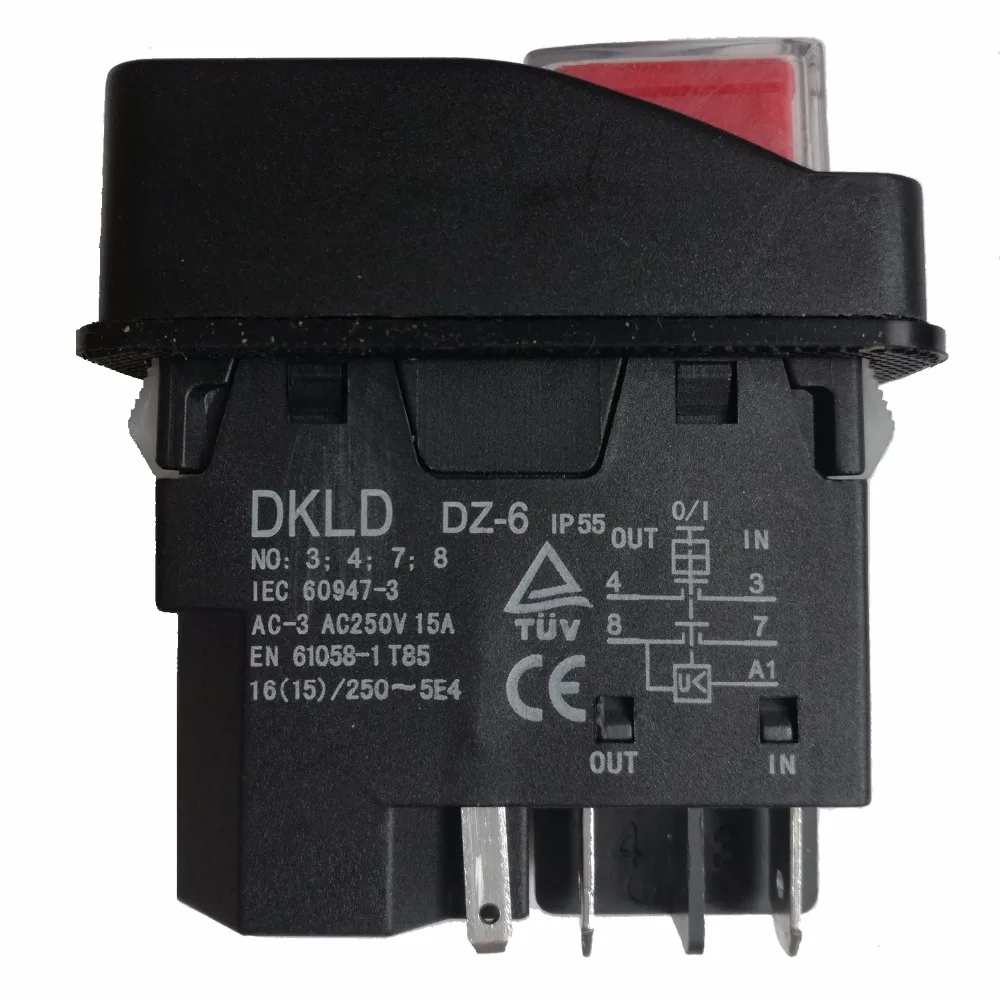 DKLD DZ-6 5 Pins AC-3 250V 15A Waterproof Electromagnetic Push Button Switch Magnetic Machine Tool On Off Pushbutton Switches