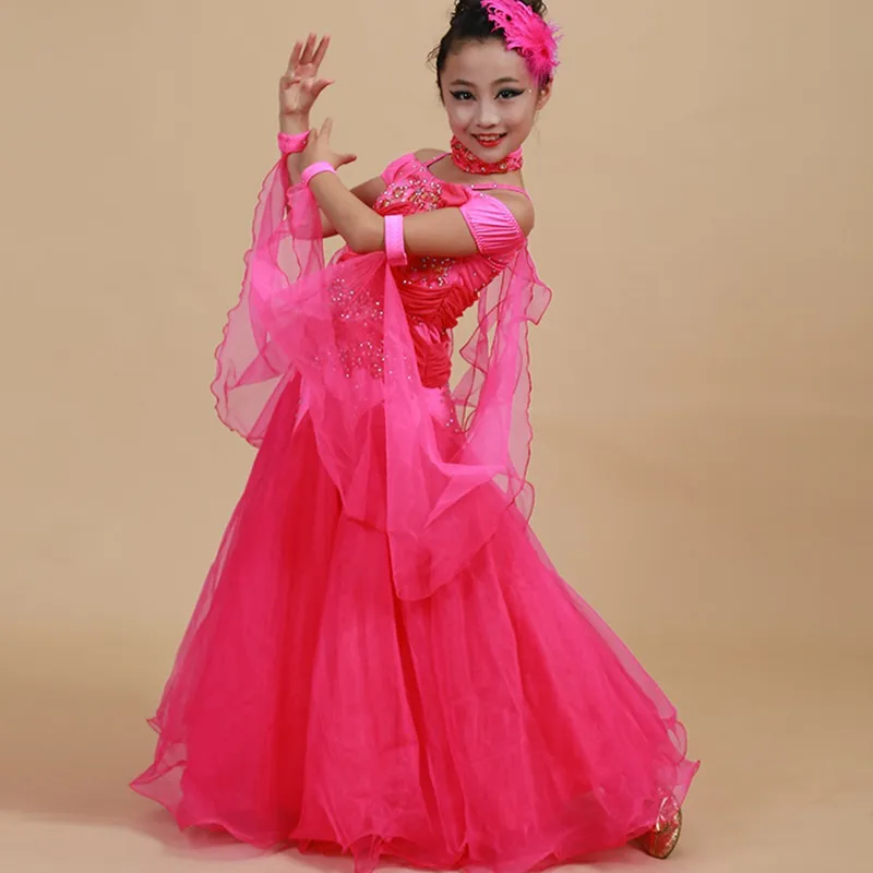 Off Shoulder Floating Yarn Kids Ballroom Dance Dresses Waltz Dresses Girls Standard Dance Dress Lyrical Dance Costumes Princess