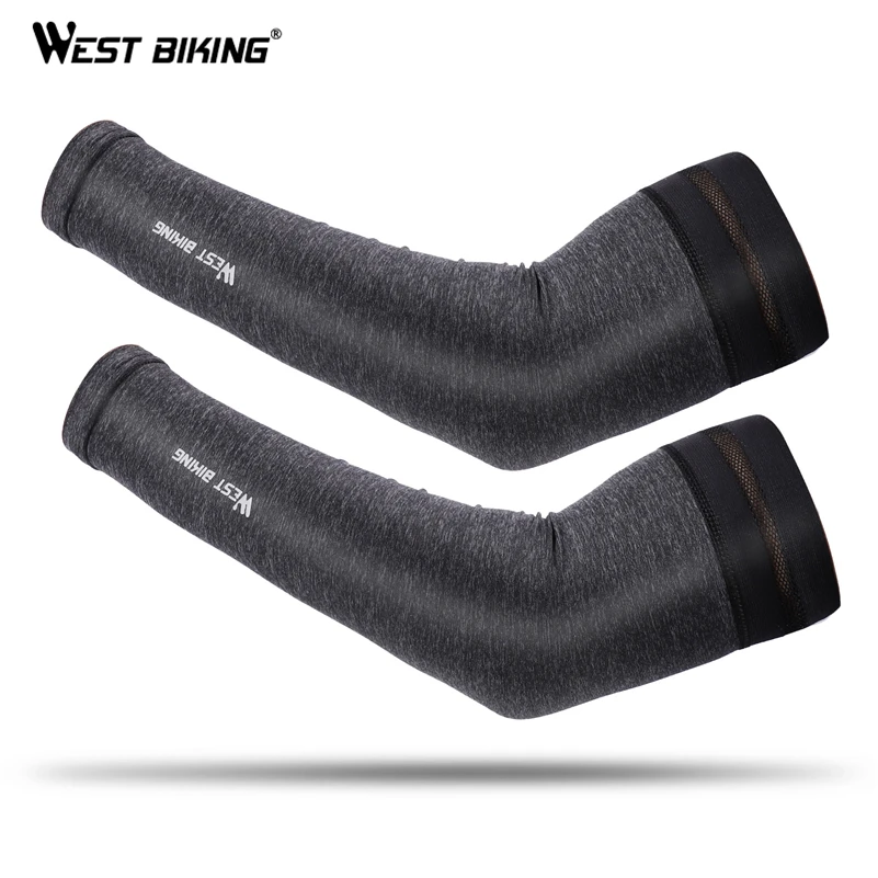 WEST BIKING Ice Fabric Sport Arm Sleeves Anti-UV Breathable Cycling Arm Sleeve Men Women Arm Warmers Running Fishing Arm Cover