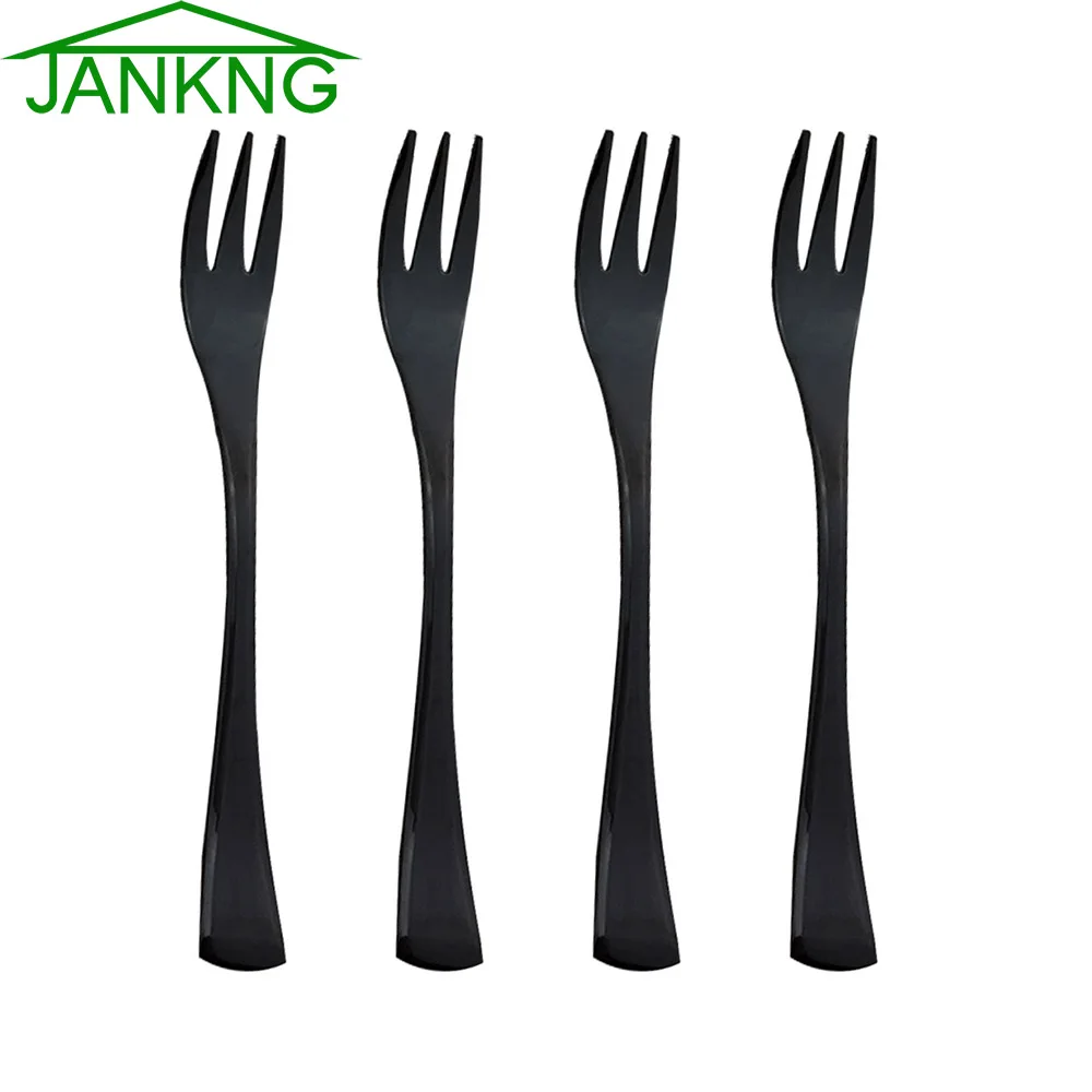 

JANKNG 4 Pcs 18/10 Stainless Steel 3-Tines Cake Fork Set Mirror Black Fork for Dinner Salad Dessert Fruit Fork Cutlery Set