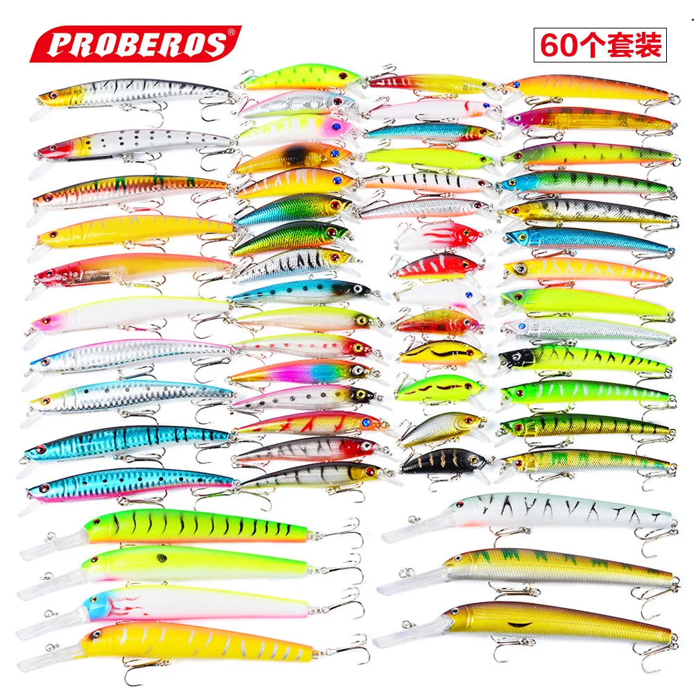 

60pcs/lot Proberos Fishing Lure Hard Bait Wobbler Carp Minnow Crankbait Floating Artificial Fishing Tackle Free Shipping