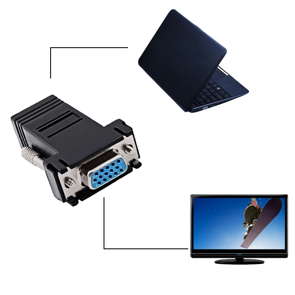 Cabo extensor vga fêmea para lan cat5, 2 unidades, adaptador de conector ethernet para pc desktop computador