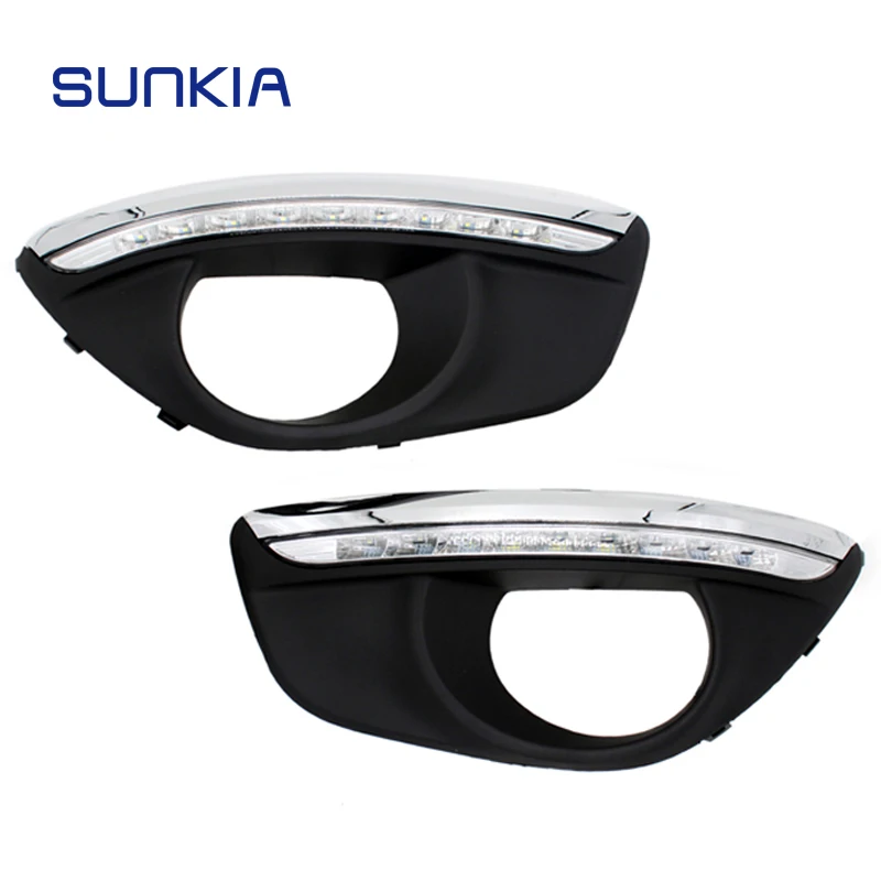 

SUNKIA Dimming Style Relay 12V Car LED DRL Daytime Running Lights with Fog Lamp Hole for Hyundai Santa Fe 2010 2011 2012