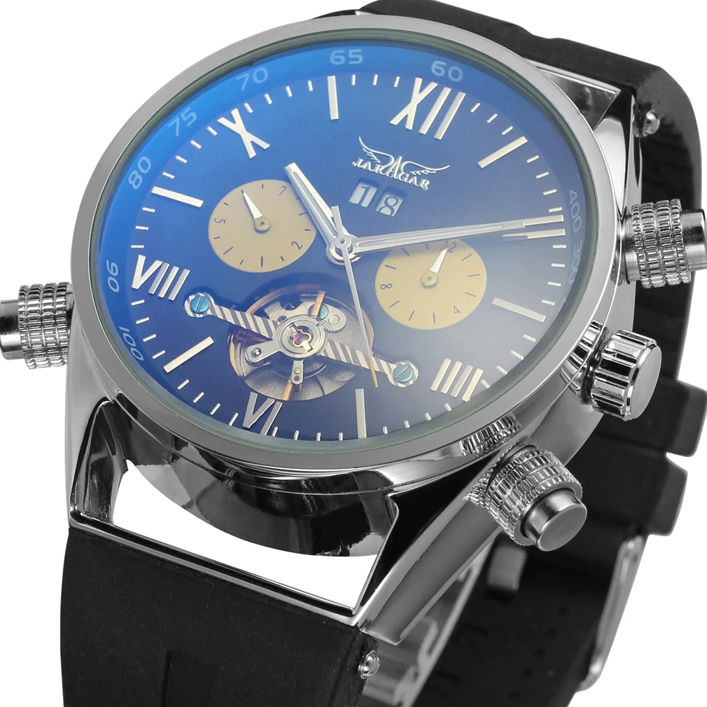 Fashion Jaragar Top Brand Mechanical Watch Rubber Band Auto-calendar Wristwatches Mens Watches Luxury Automatic Fashion Design