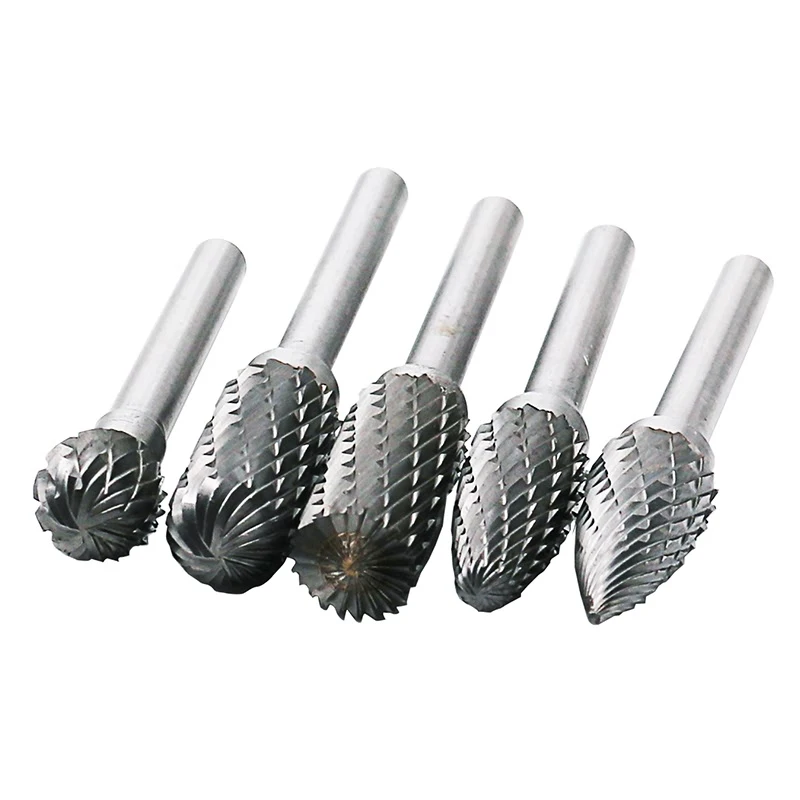 JIGONG 5pcs/set Assorted 12mm Head Tungsten Carbide Rotary Point Burr Die Grinder Bit 6mm Shank Milling Cutter Abrasive Tools