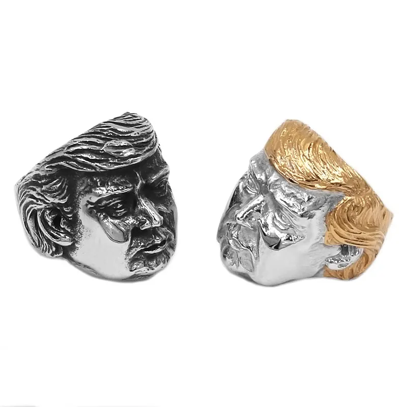 Punk Gold Silver Color Trump Ring Stainless Steel Jewelry Fashion USA President Biker Mens Ring Wholesale 869B Size 7 to 15