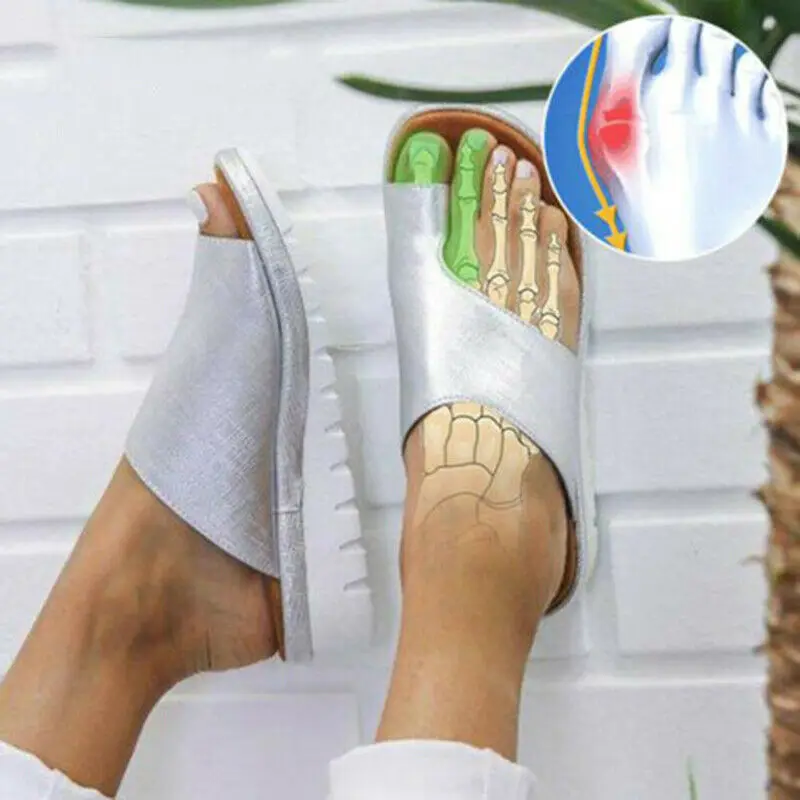 Women Comfy Platform Sandal Bunion Corrector Shoes Feet Correct Flat Sole Beach Orthopedic Slippers Damenschuhe Foot Care