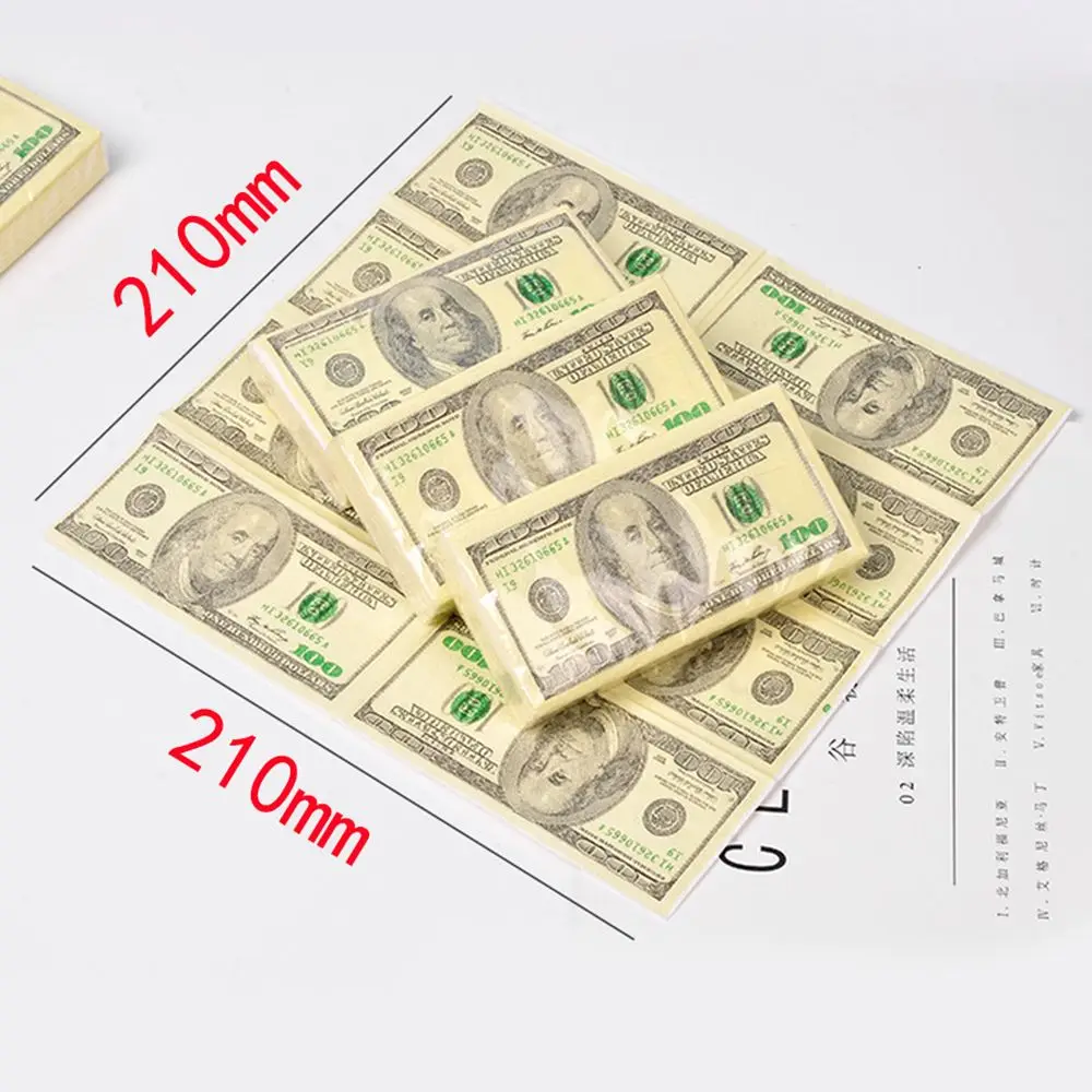 100pcs Creative Dollars Napkins Environmentally-friendly Pure Wood Pulp Paper Towel Three-layer Napkin Money Pattern Printing