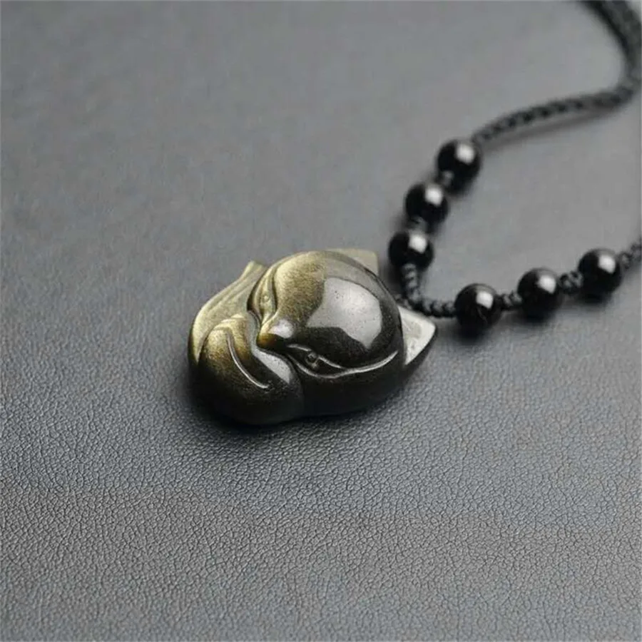 الذهب الطبيعي سبج قلادة قلادة الثعلب وضعتها مجوهرات للنساء الرجال الحظ هدية كريستال الطاقة الخرز حجر حبل سلاسل AAAAA #3