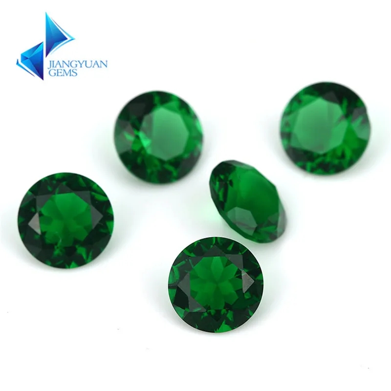 Size 1~10mm  Green Color Round Shape Machine Cut Loose Glass Stone Synthetic Gems For Jewlry