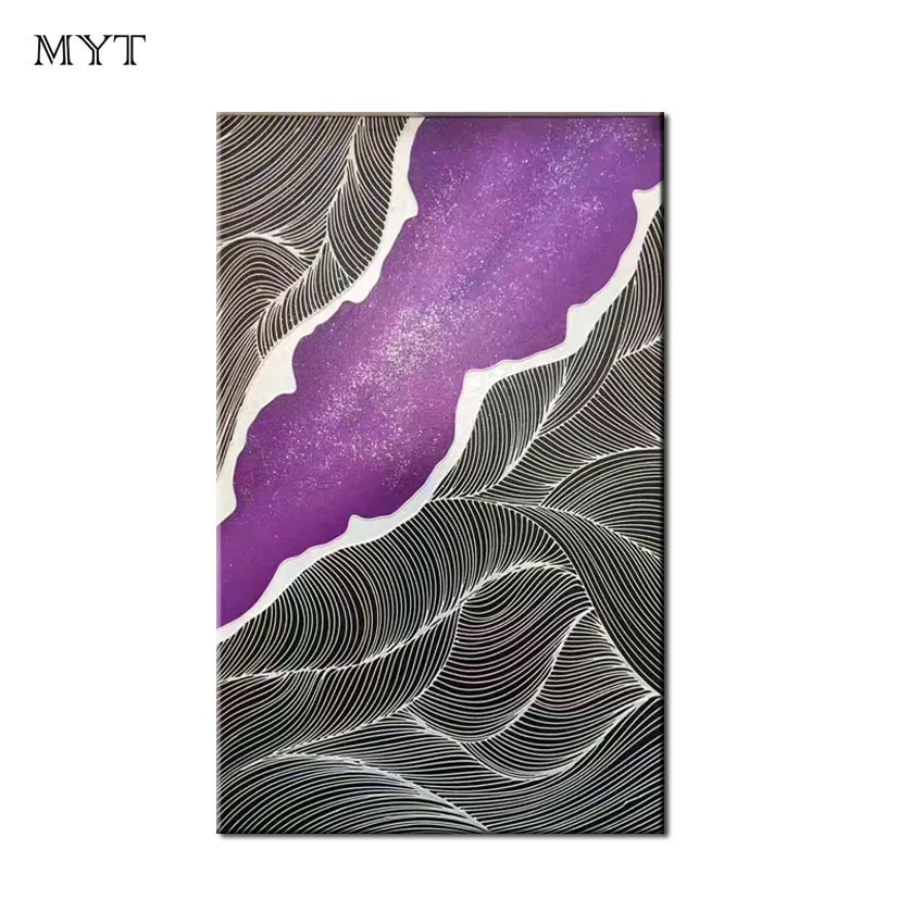 Myt Original Design Black And White Line Extrusion Design Oil Painting Canvas Home Decor Wall Painting Coloring Paint On Canvas