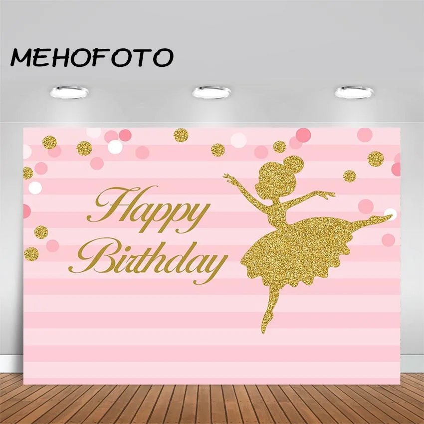 

Princess Backdrop Pink Birthday Party Gold Dots Pink Stripes Ballet Girl Photography Backgrounds Photocall Photo Studio