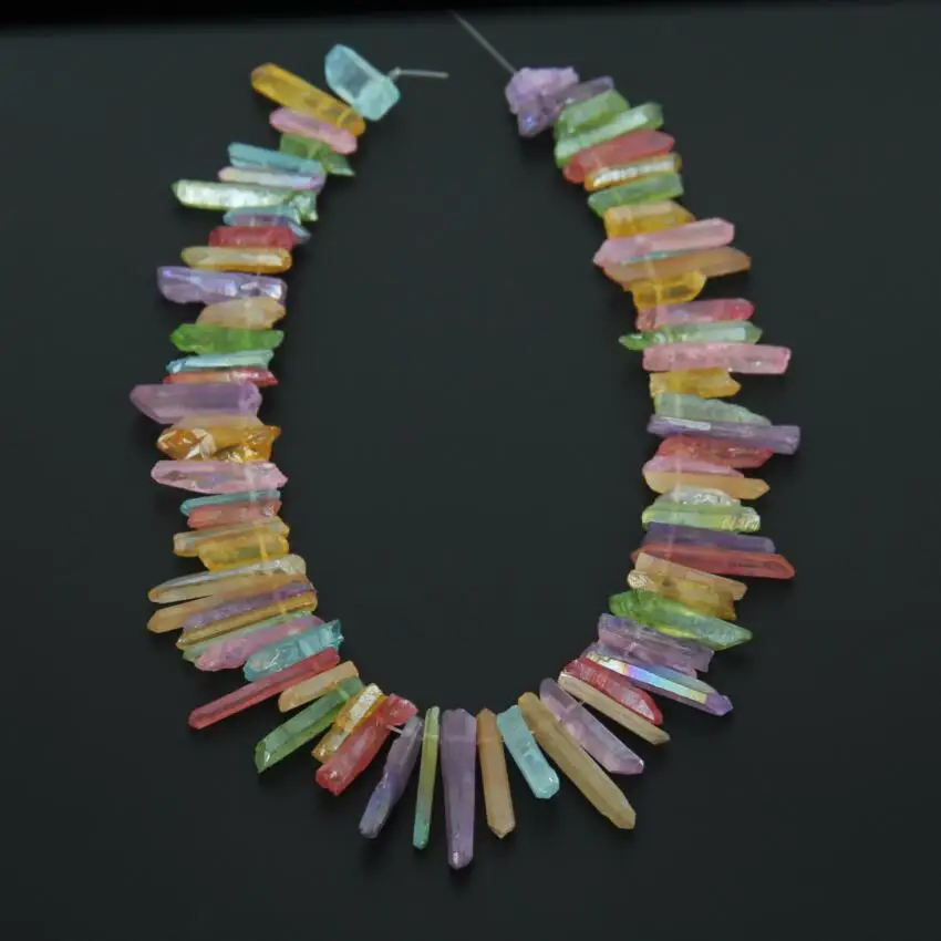 

Strand Natural Titanium Rainbow Crystal Quartz Slice Slab Beads Pendants,Colorful Top Drilled Graduated Stone Supplies