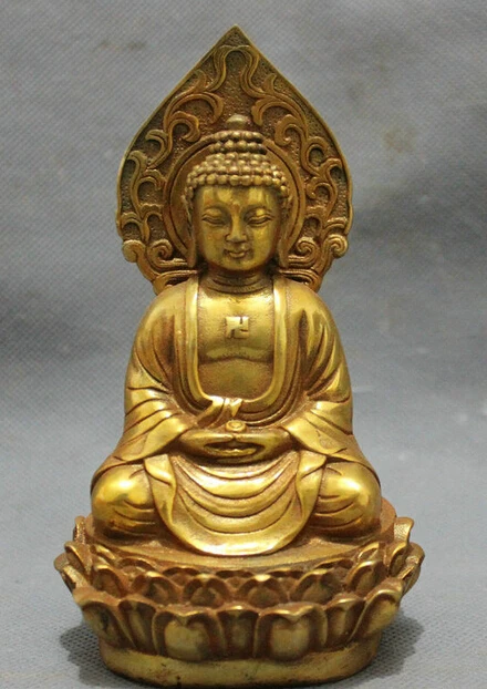 bronze Decoration Pure Brass Good value Lucky Tibetan Buddhism Temple Bronze Gilt Shakyamuni Sakyamuni Buddha Bowl Statue