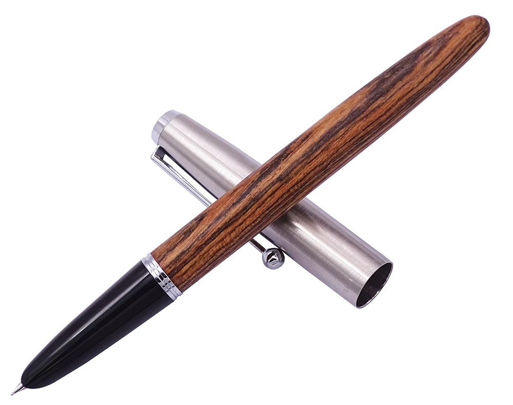 Retro Jinhao Wood Fountain Pen Tiger-Texture-Wood Stainless Steel Cap Extra Fine 0.38mm Smooth Writing Ink Pen for Office School