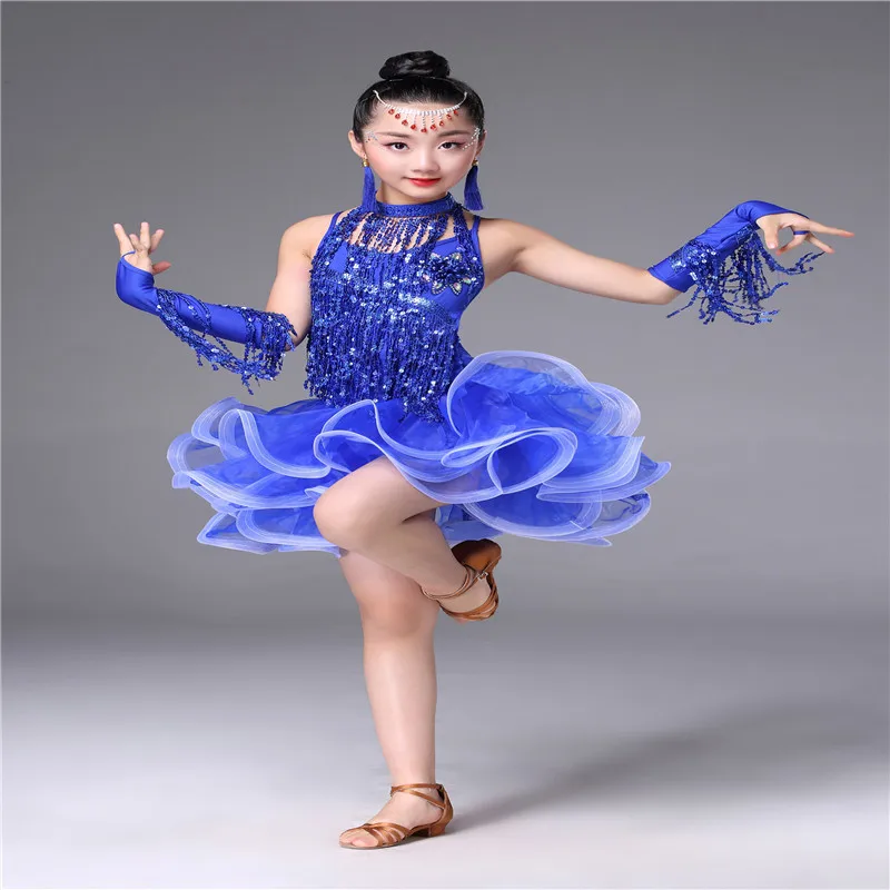 Kinder Latin dance rock kostüme neue stil mädchen Latin dance wettbewerb kleid quaste pailletten Latin leistung kleidung