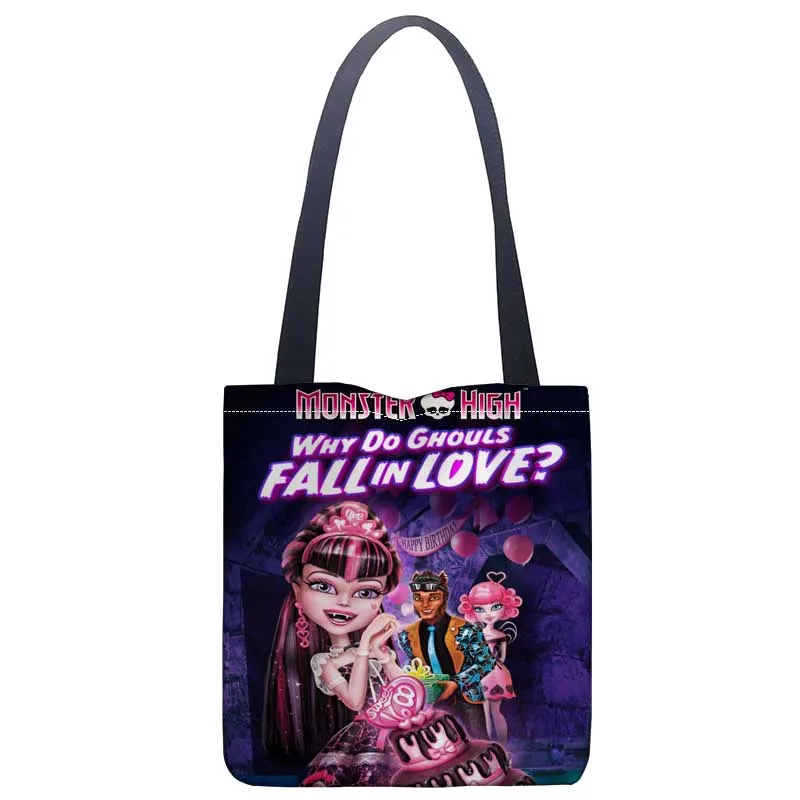 Monster High Tote Bag For Women Canvas Fabric Bags Eco Reusable Shopping Bags Traveling Beach Casual Useful Shoulder Bag