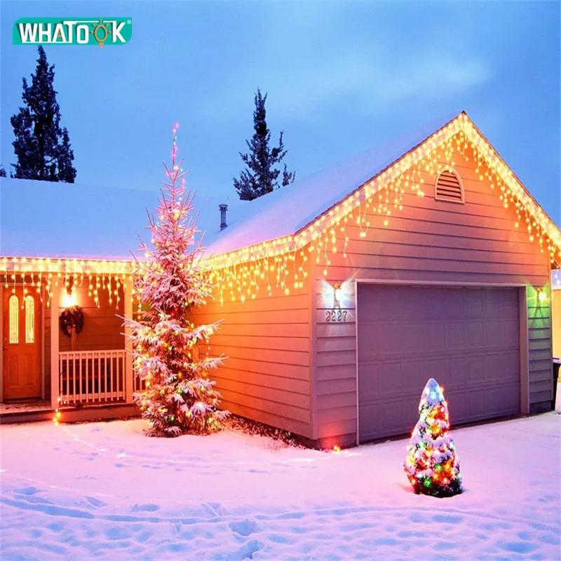 4.6M Waterproof Outdoor Christmas Light Led Curtain Icicle String Lights droop 0.4-0.6m Garden Fairy Mall Eaves Decorative Light