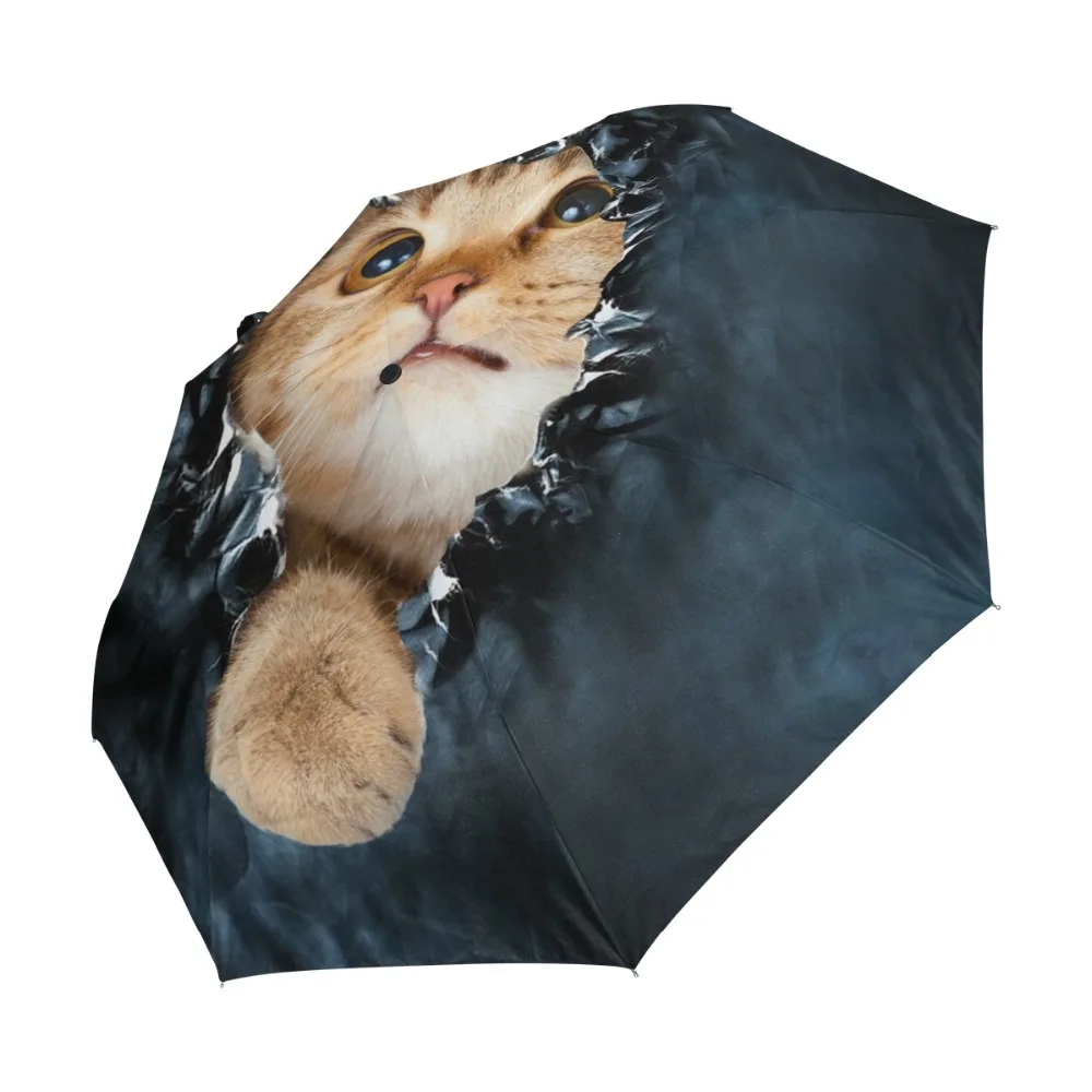 Genuine Brand Folding Umbrella Rain Women Black Quality Automatic Sun Umbrellas Anti UV Cute Cat Pattern Sunscreen Beach Parasol