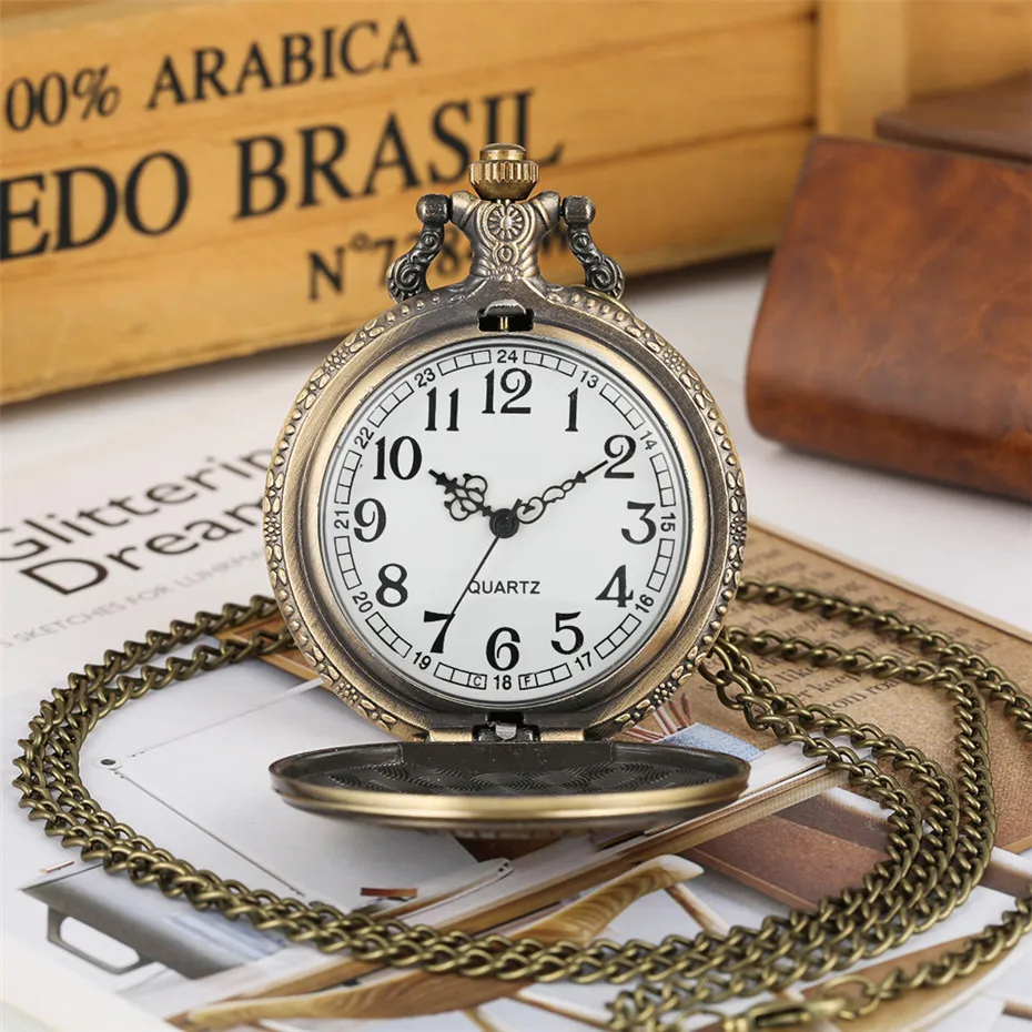 Irã cyrus lembrança relógio de bolso bronze colar corrente cheia caçador pingente fob corrente antiquado relógio de bolso para homens