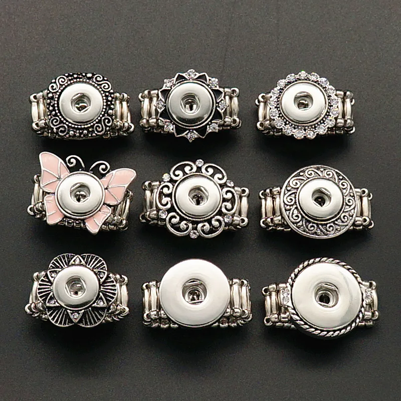 Fashion Flower Butterfly pattern Rhinestone Elastic metal snap rings fit 12MM/18MM snap buttons jewelry JZ0009