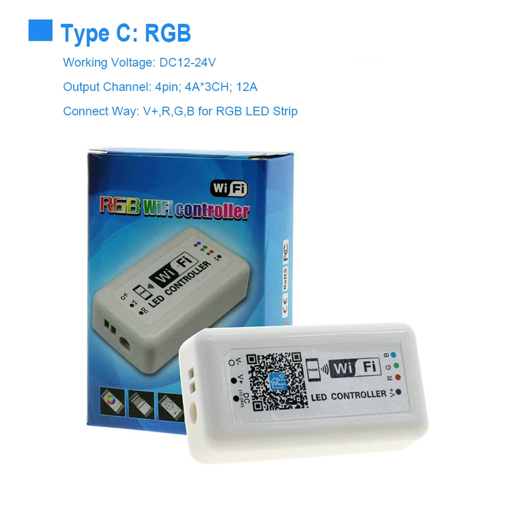 RGB RGBW RGB-WW-CW Wifi LED Controller DC12V 24V 16 Million Colors Music and Timer Wifi Control for RGB RGBW LED Strip.