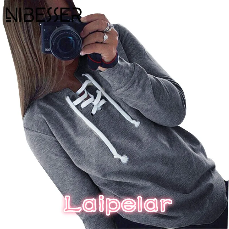 

Laipelar Casual Hoodies Women Fashion Lace Up Hoodies Sweatshirt Female Solid Pullover Hoodies Tracksuit Top Christmas Jumper