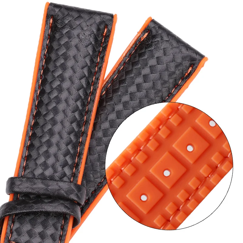 Watchbands Leather + Rubber Women Men 18mm 20mm 22mm Watch Strap Bracelet With Steel Buckle Black Yellow Orange