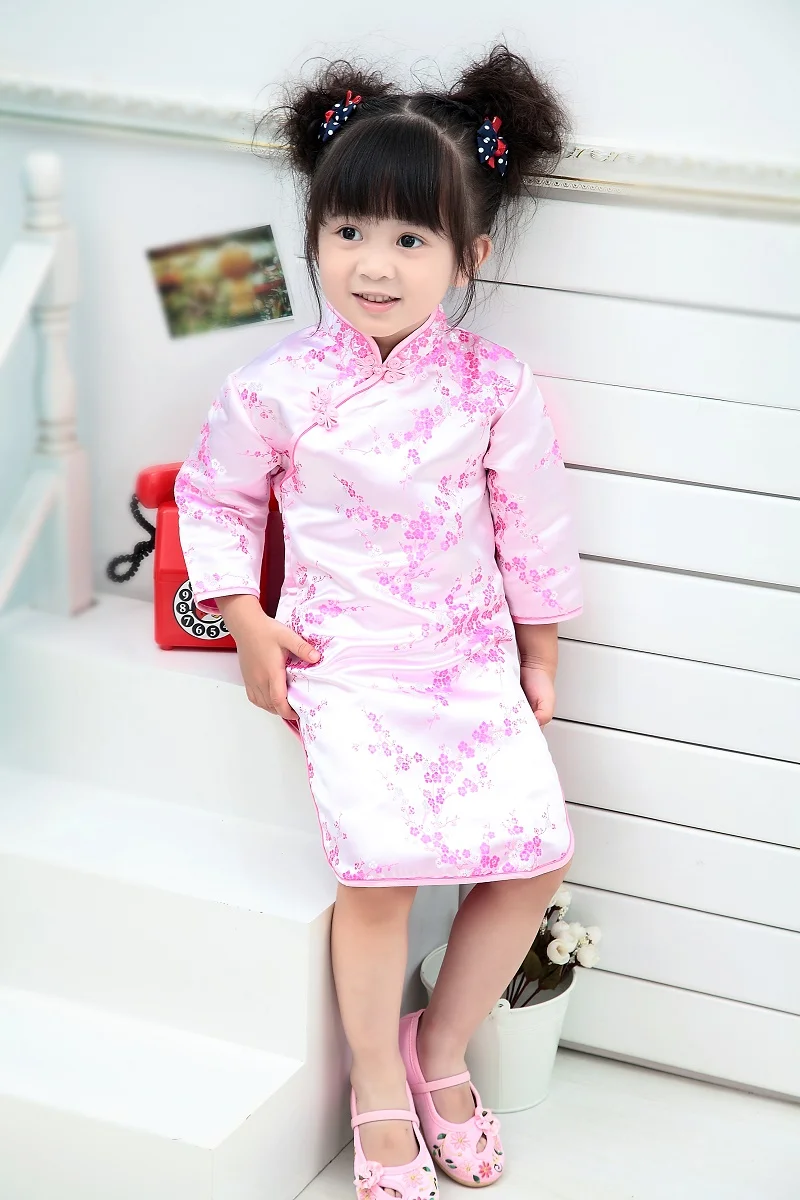 

2021 New Year's Floral Dress Girls One-Piece Dress Chinese Style Cheongsam Red Cheongsam Children Gift Free Shipping