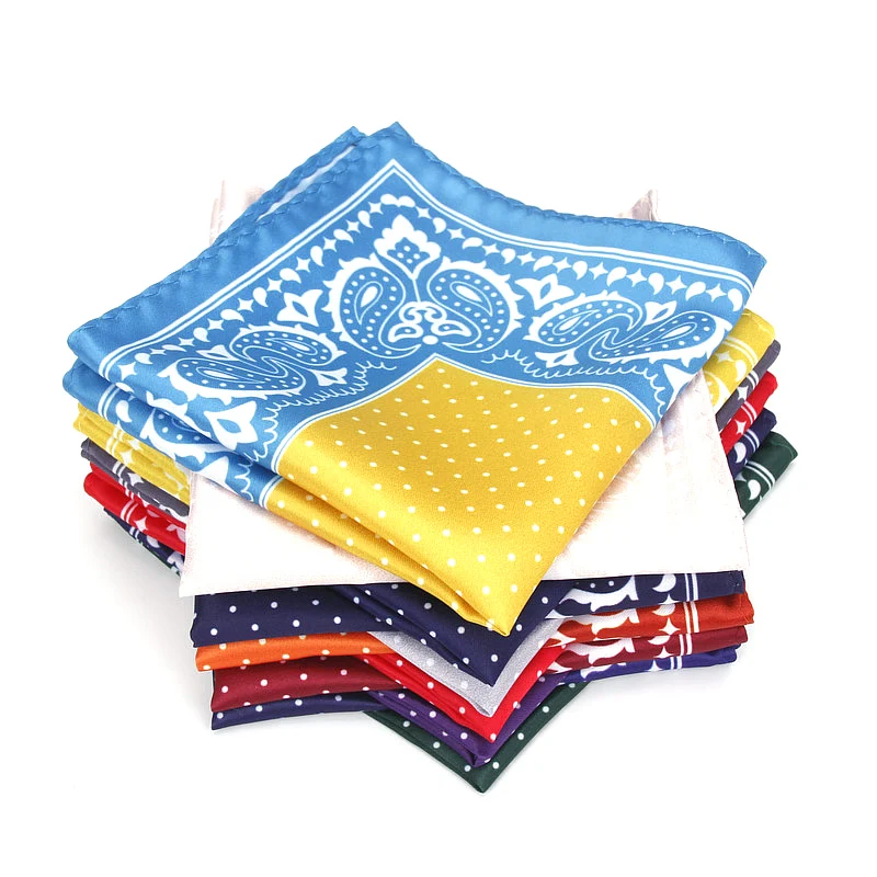 Men's Handkerchief Vintage Paisley Dot Pocket Square Soft Silk Hankies Wedding Party Business Hanky Chest Towel Gift 24*24CM