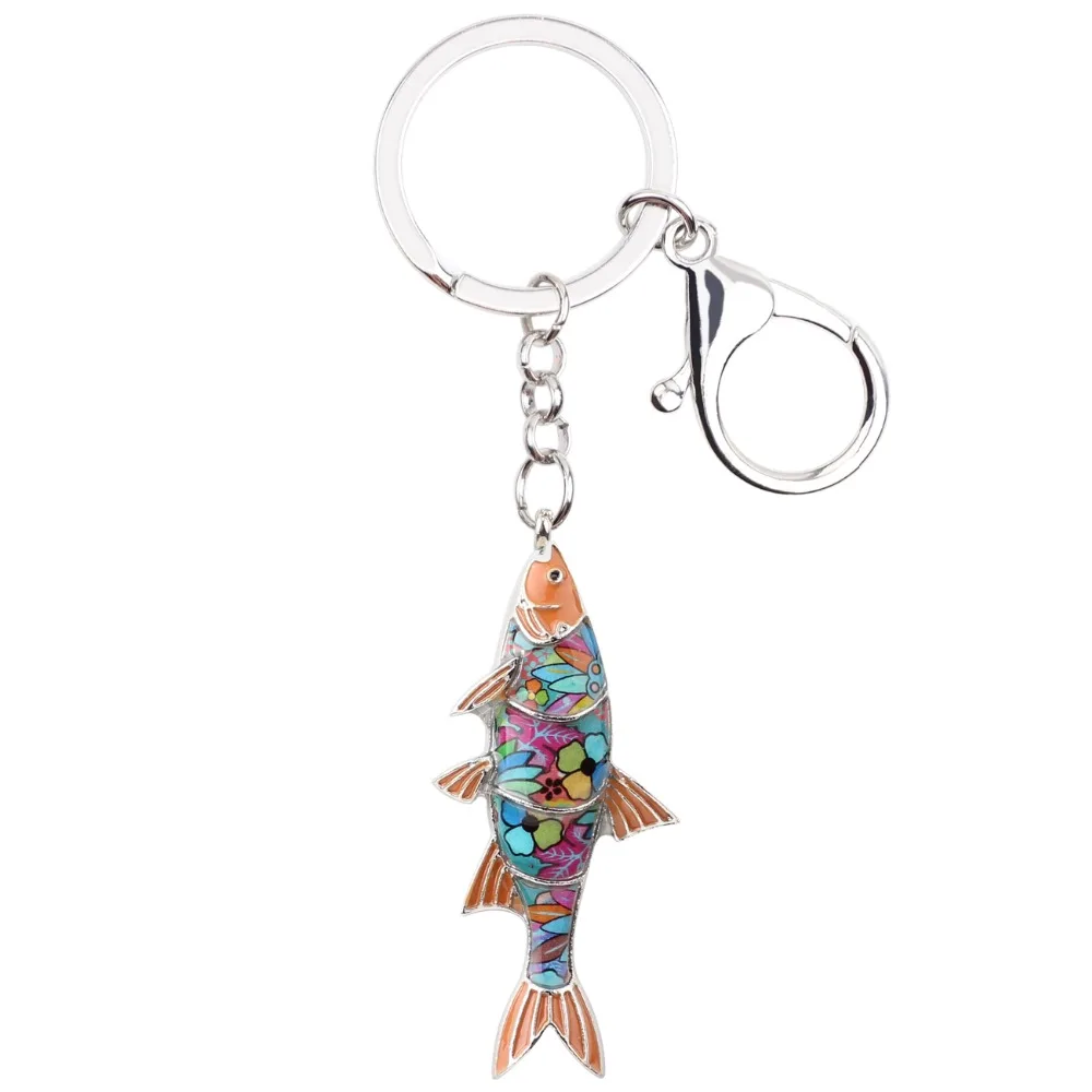 Bonsny Enamel Freshwater Fish Key Chain Key Ring Handbag Bag Charm Keychain Accessories Fashion Ocean Animal Jewelry For Women