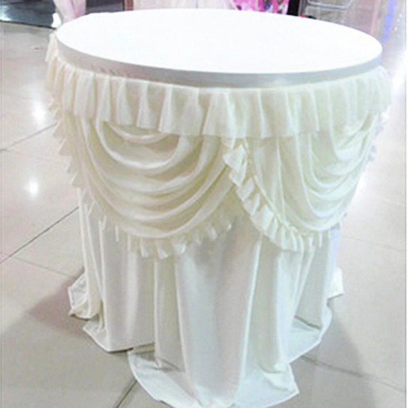 Round Table Skirt Wedding Decorative Small Cake Table Skirt with Ruffle Swags White and Pink Colorful Cake Table Cover Cloth