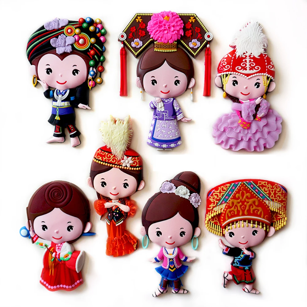 Fridge Magnet Sticker Microwave Refrigerator Window Wall Magnetic Decorative Chinese Minorities Cartoon Big 24 Patterns