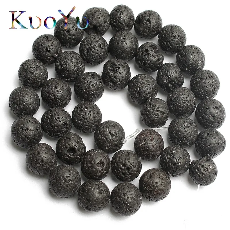 Natural Black Volcanic Lava Stone Beads Round Loose Beads For Jewelry Making15.5\
