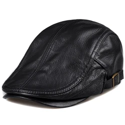 Winter Unisex Genuine Leather Duckbill Boina Thin Berets Hats For Men/Women Leisure Black/Brown 54-61cm Fitted Cabbie Bonnet