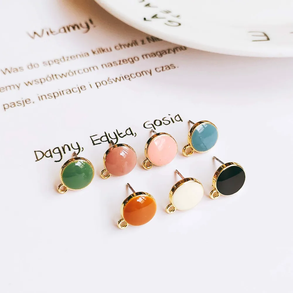 Enamel Alloy Round Stud Earring Components Eardrop Simple Color Style for Women DIY Jewelry Accessories Handmade Materials 10pcs