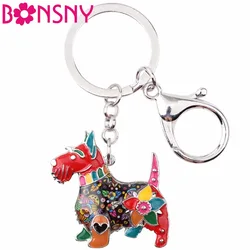 Bonsny Enamel Metal Scottish Terrier Dog Key Chain Key Ring Jewelry For Women Girl Bag Pendant Charm Car Keychain Accessories