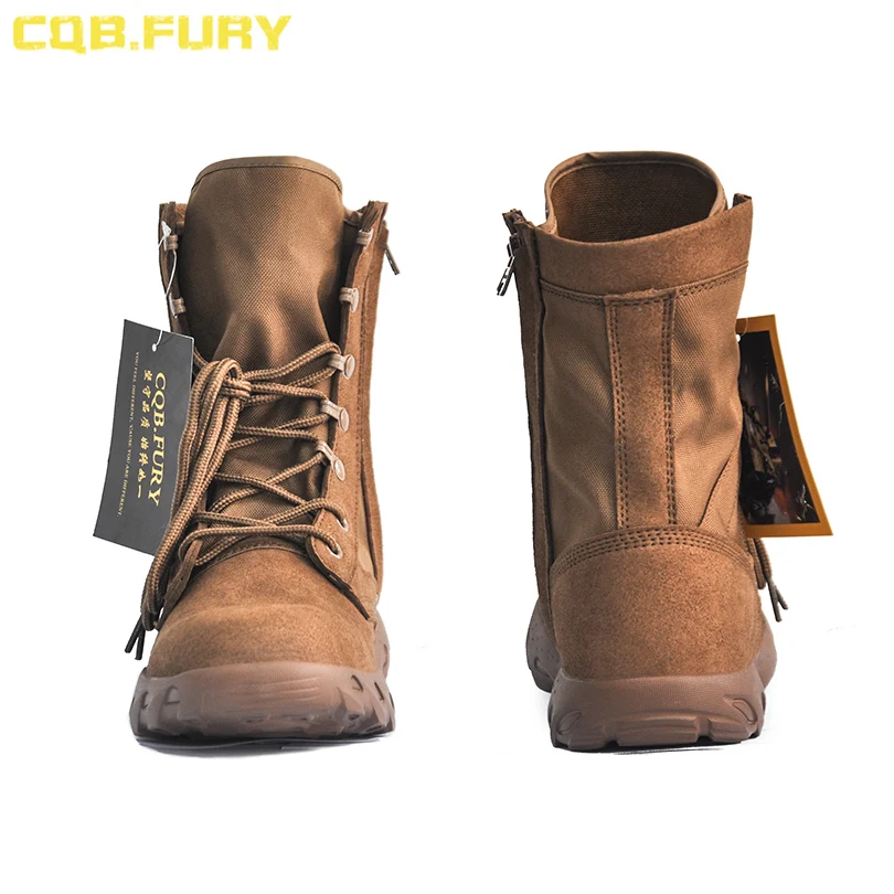 Cqb.fury-男性用の非常に軽い茶色のミリタリーブーツ,サイドジッパー付きの通気性のある戦術的なマイクロファイバーコンバットブーツ,size38-46