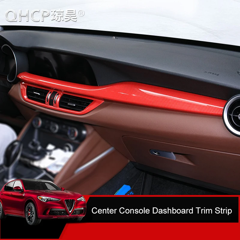 

QHCP ABS Carbon Fiber Style Car Center Console Dashboard Trim Strip Sticker Decoration Auto Accessories For Alfa Romeo Stelvio