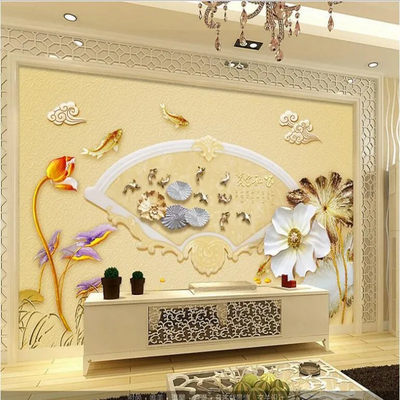 

wellyu Custom large-scale murals painted carving home and rich living room TV wall background wallpaper non-woven