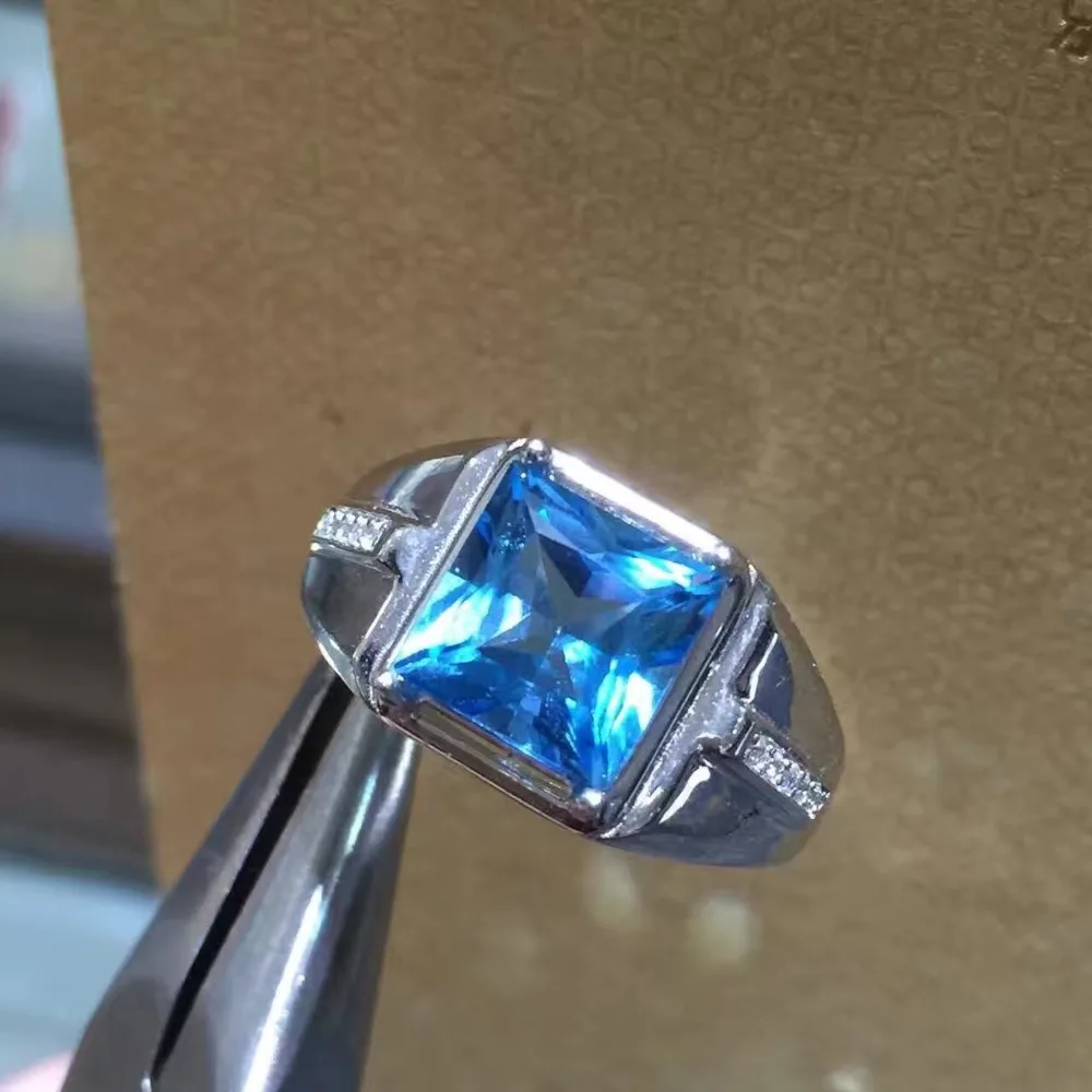 

Real And Natural Blue Topaz Ring Man ring Free shipping 925 sterling silver 7*9mm gem For men Fine handworked jewelry