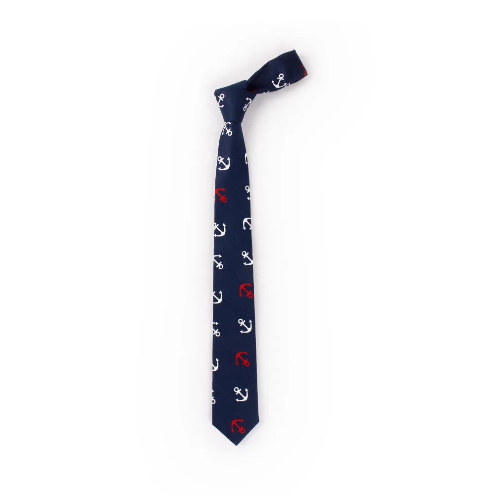 Fashion Anchor Tie Men\'s Cotton Slim Necktie for Suits Wedding Party Grooms Ties for Men Navy Blue Men Narrow Brand Gravatas