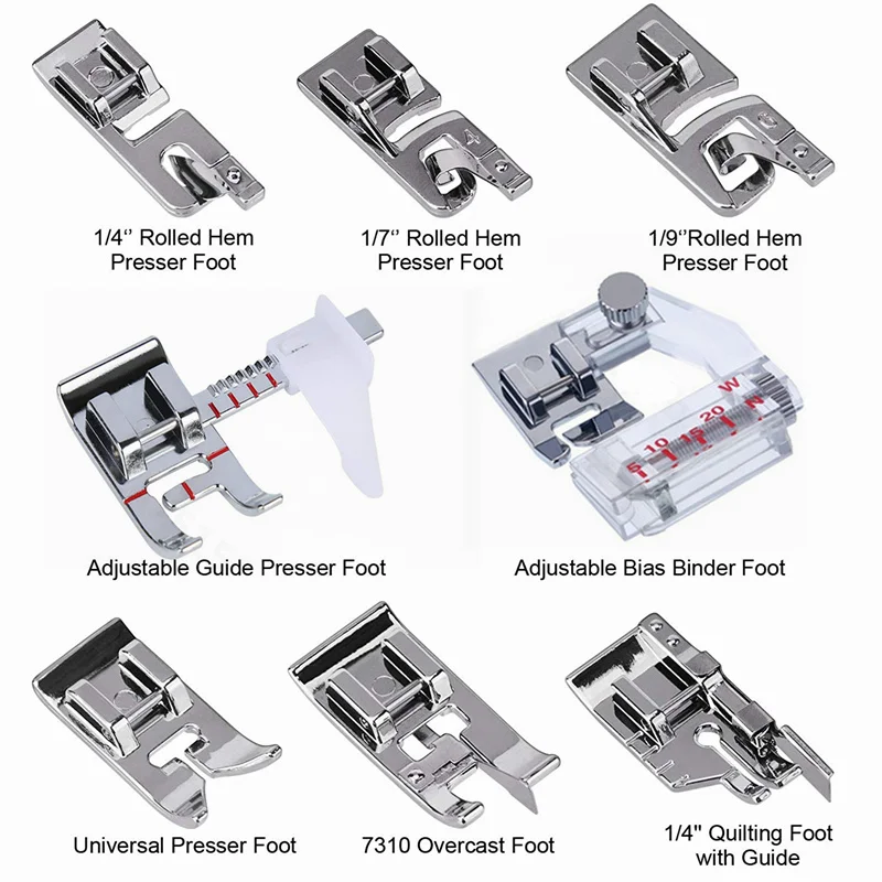 8Pcs Domestic sewing accessories Hemming Presser Foot Set Narrow Rolled Hem Presser Feet Kit for Brother Singer Sewing Machines